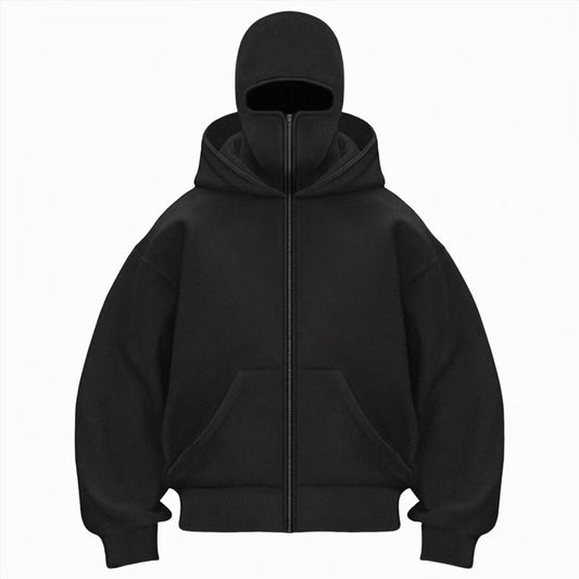 Balaclava Hoodie Zippe, Double Hooded Zip Jacket, Built-In Eye Mask, Full Zip Hooded Sweatshirt, Unisex