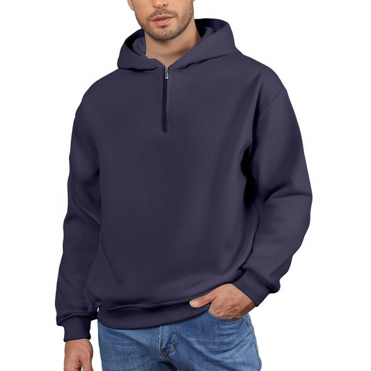 Men'S Quarter Zip Hoodies Zip up Solid Color Hoodie Long Sleeve Drop Shoulder Sweatshirt Casual Pullover Navy XL