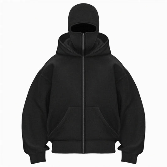 Balaclava Hoodie Zippe, Double Hooded Zip Jacket, Built-In Eye Mask, Full Zip Hooded Sweatshirt, Unisex